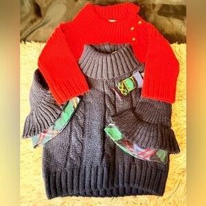 Red and blue Knit Sweater Set with Plaid Trim